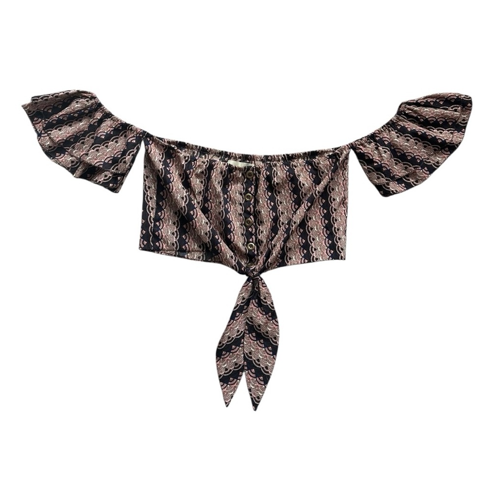 Cleobella Off-Shoulder Black and Pink Crop Top